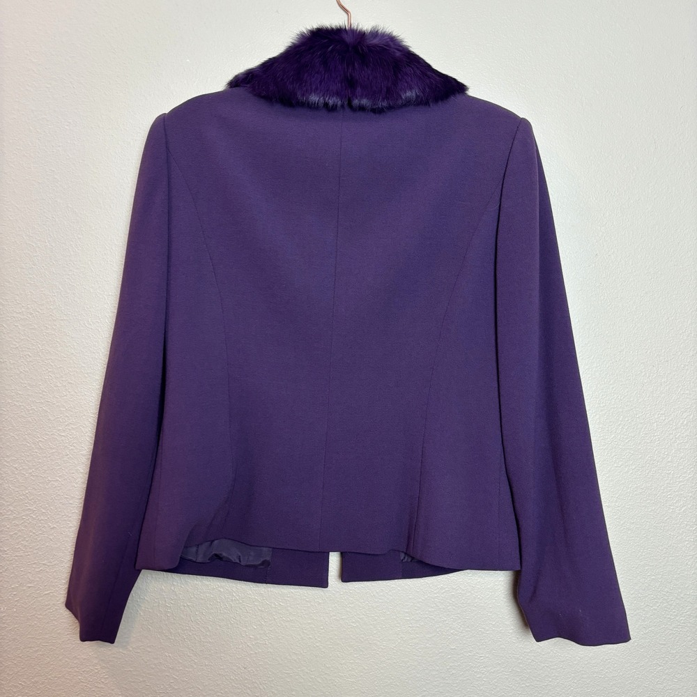 Adrianna Papell Womens 10 Purple Fur Trim Bow Blazer Jacket Glam Chic Holiday - Picture 8 of 14